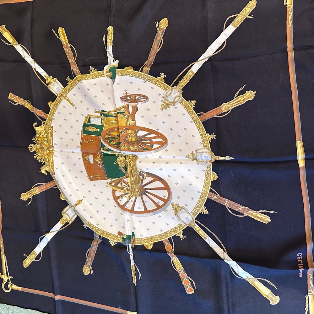 Authentic Celine Paris Silk Scarf with Carriage Design - Picture 11 of 11